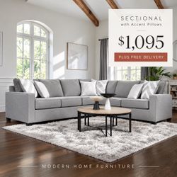 Gray Sectional Sofa with Accent Pillows