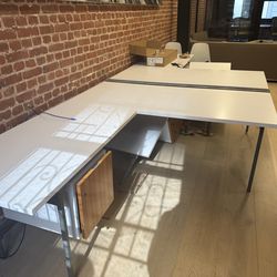 Florence Knoll L Shape Antenna Desks For Two Attached Together With Storage