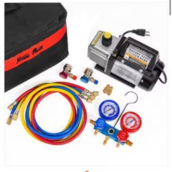 3CFM 1/4 HP AC Air Condition Vacuum Pump HVAC R134a R12 R22 R410a Car A/C Refrigeration Manifold Gauge Kit Set