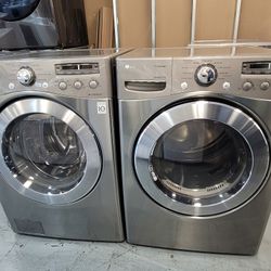 LG Front Load Washer And Stackable Gas Dryer Set  In Stainless Steel 