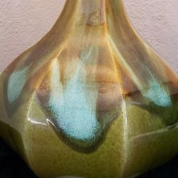 Vintage Turquoise, Green and Brown Drip Glaze Mid Century Modern Table  Lamp