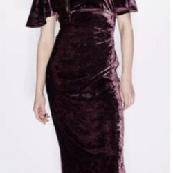 ZARA Luxurious Velvet Fitted Midi Dress  L-Xl
