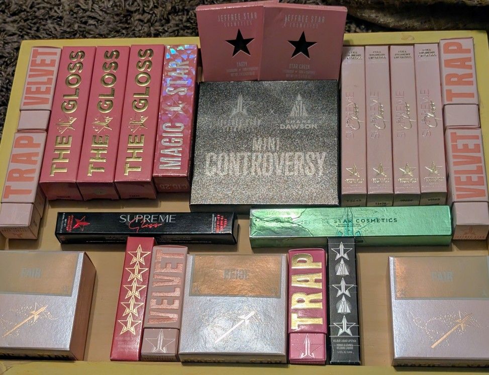 NIB Huge JEFFREE STAR Lot Glosses Lipsticks Eyeshadows Powders And More Value 530 Before Taxes