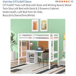Twin loft  bed frame with desk
