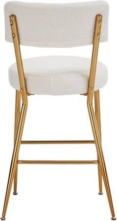 Set of 4 Modern Teddy Fabric upholstered bar stools Metal Base high Stool Suitable for Kitchen, Dining and Living Room Beige Stylish and Comfo