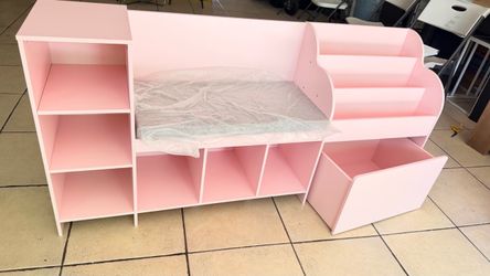 HOSTACK 67" Kids Reading Nook with Bench, Kids Bookshelf and Bookcase with Seat Cushion and 6 Storage Cubbies,