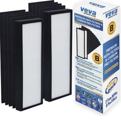 Veva HEPA Filter B Replacement, Compatible with Germ Guardian FLT4825 HEPA, AC4900CA, AC4825, AC4850PT, AC4820, Pack of 2 HEPA Filter / 8 Carbon Pre-F