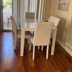 White Dining Table Set with 6 Chairs 