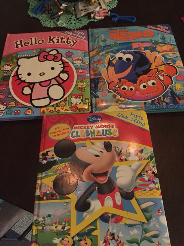 Disney Mickey Mouse ,hello kitty ,Disney finding Nemo look and find books great condition