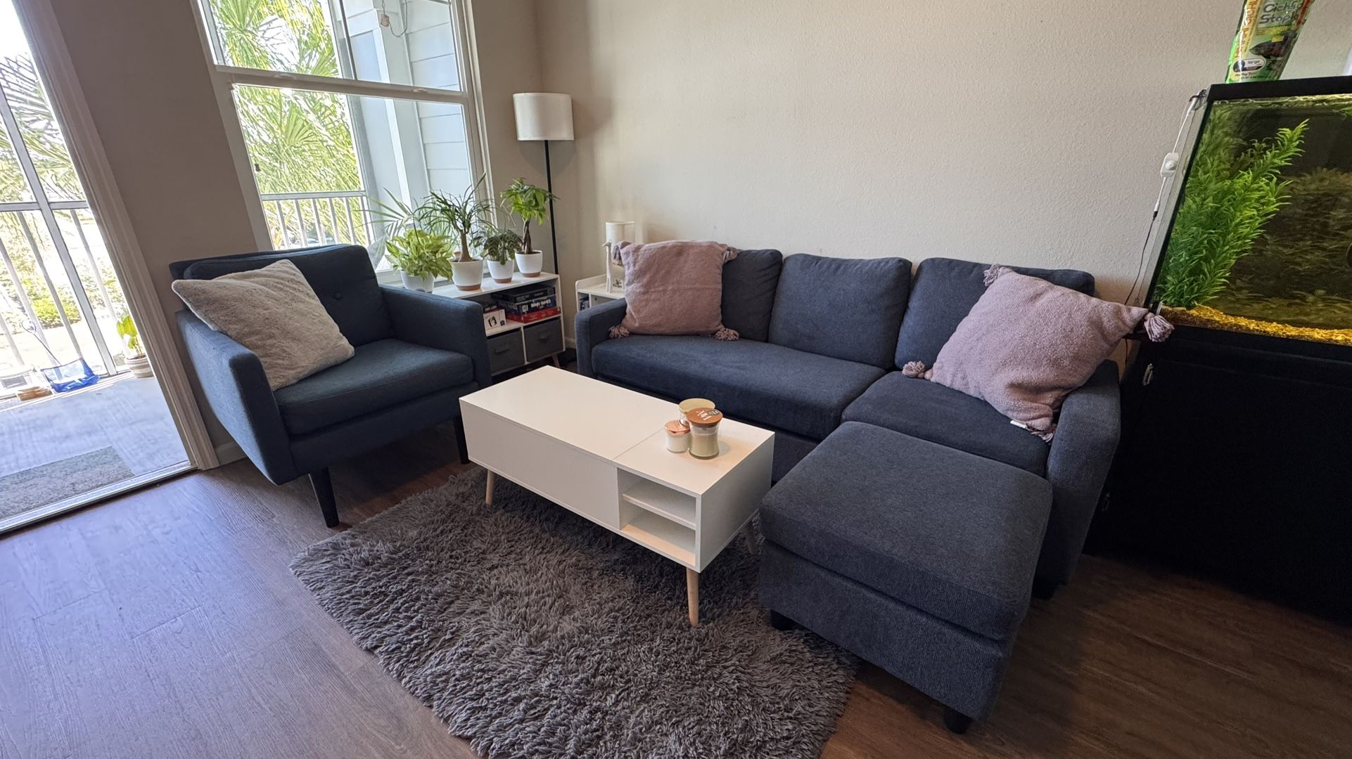 🛋️ Modern Blue Sofa & Armchair Set 