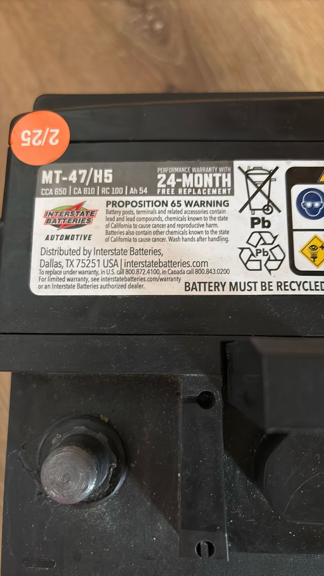 Interstate 47/H5 MT 24-month Battery