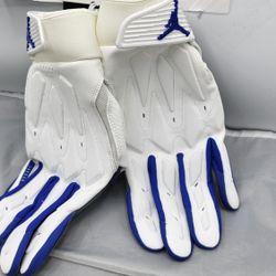 Nike Jordan D-Tack 6.0 Football Gloves NCAA Leather White/Signal Blue Men Sz 2XL