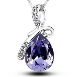 925 Sterling Silver Colorful Cubic Zirconia Waterdrop Pendant Necklace Women Gir