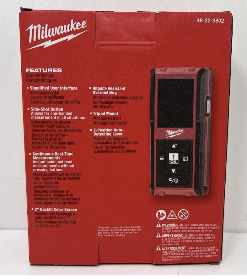 Milwaukee 48-22-9802 150 ft. Backlit Digital Laser Distance Meter Red