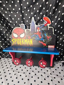 Vintage 2005 Marvel Spider-man Wooden Wall Shelf & Coat Pegs Hanger