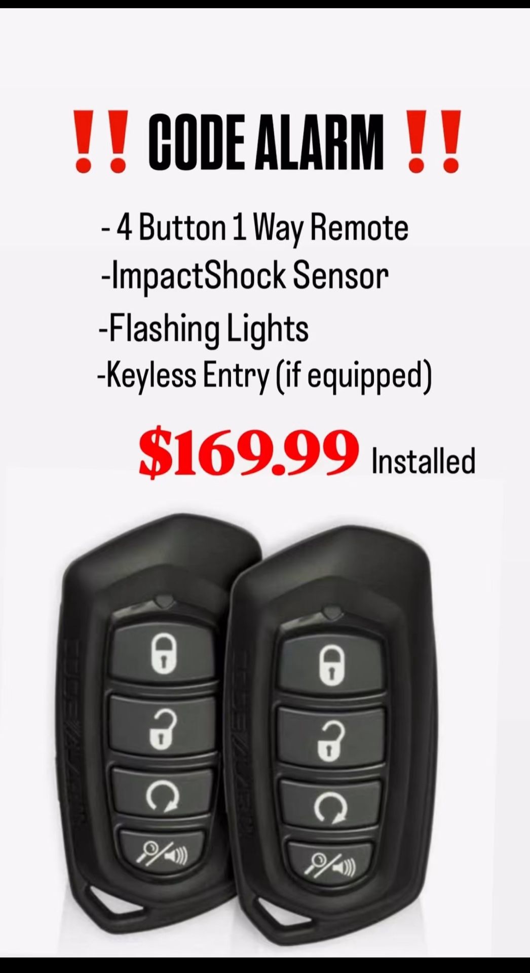 Code Alarm Security System With Keyless Entry