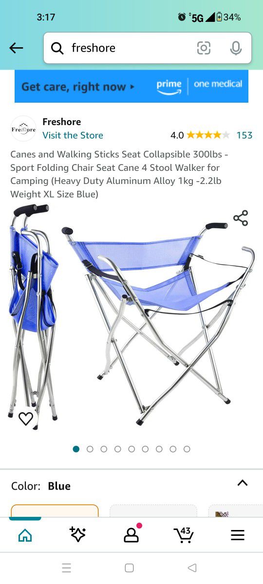 Canes and Walking Sticks Seat Collapsible 300lbs - Sport Folding Chair Seat Cane 4 Stool Walker for Camping (Heavy Duty Aluminum Alloy 1kg -2.2lb Weig