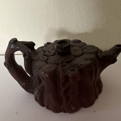 Vintage Chinese Teapot Yixing Stub Tree Figure Pottery 20th C Teapot Art Display