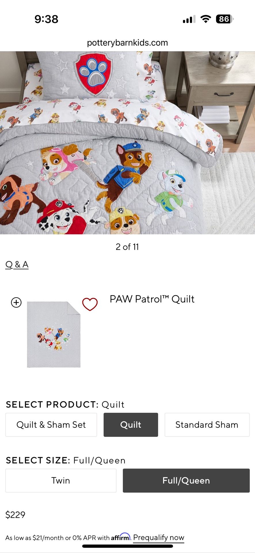 Pottery Barn Kids Paw Patrol Bedding Full/Queen