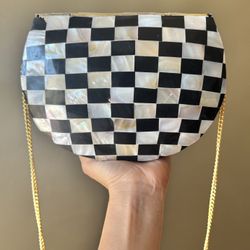 Checkered Purse, Mother Of Pearl Purse, Mosaic Clutch