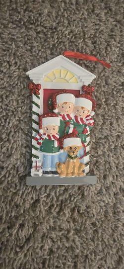 Christmas Ornament- Family Of 3 With Dog