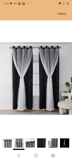 BLACKOUT Star cutout lace overlay curtains new