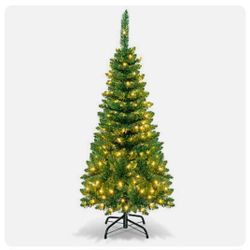 4.5ft Pre-Lit Hinged Artificial Pencil Christmas Tree with 150 Warm White Lights