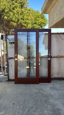 Wood Frame Glass French Door Pair