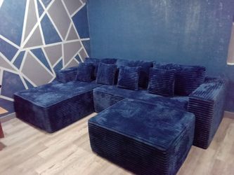 3 PIECE BONELESS COUCH SET BLUE