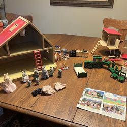 Sylvanian Family House, Furniture, Playground Criters And Extra Doll House Items    1980s 