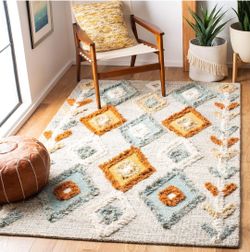 Area Rug - 9' x 12', Grey & Blue, Handmade Moroccan Boho Tribal Wool