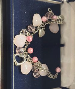 Pink Heart Charm Bracelet with Beads