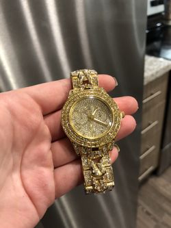 New 18 k yellow gold iced out watch