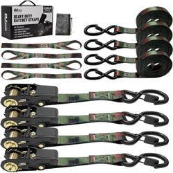 BRAND NEW IN BOX Ratchet Straps 4 PK,2200LB Break Strength Tie Down Straps,1" X 15FT Cargo Ratchet Straps Heavy Duty with Coated Metal Hooks 