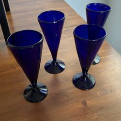 Vintage Cobalt Blue Wine Glasses 