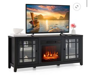 58 Inches Fireplace TV Stand for TVs up to 65 Inches with 1400W Electric Fireplace Black