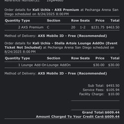 KALI UCHIS TICKETS 