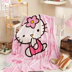Hello Kitty Soft Fluffy Blanket Y2K Sanrio Cartoon Cute Plush Blanket, Kawaii Air Conditioning Blanket Perfect for Bed, Couch, Office, Outdoor Camping