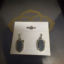 Kendra Scott Lee Blue Drusy Dangle Earrings  Gold Plated In Original Box News