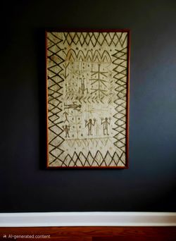 Vintage Framed Tongan Ngatu Tapa bark cloth wall art piece  traditional tribal motifs 42"×25.5"