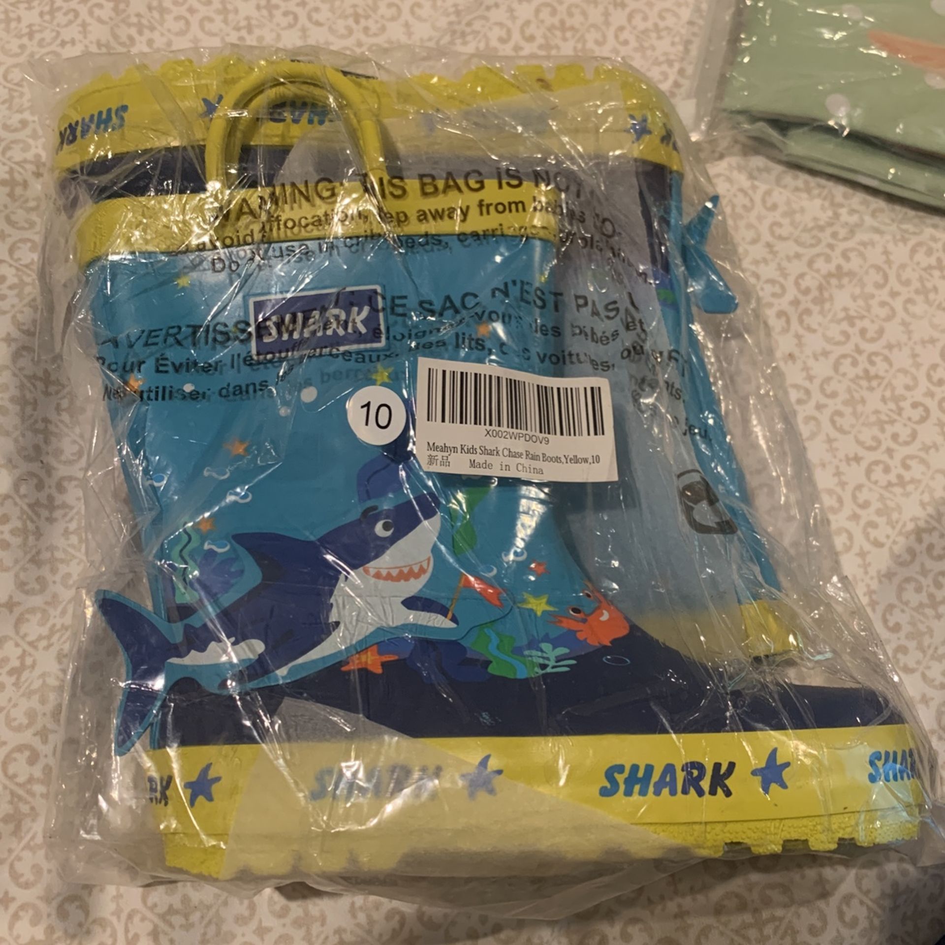 Shark Kids Chase Rain Boots Aqua/yellow Size 10