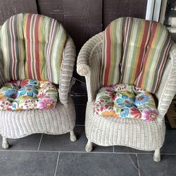 2 Pier 1 Wicker Asymmetrical Chairs Bucket Basket Rattan Jamaican Collection 2Pc