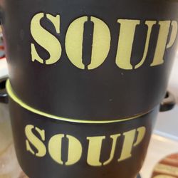 Big Stoneware World Market Soup Crocks 