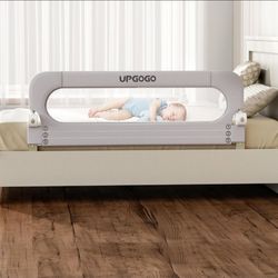 UPGOGO Folding Bed Rail for Toddlers,Baby Bed Rail Guard with Reinforced Anchor Safety System,Fit Bunk,Full Size,Queen,King,Twin(Grey,59"x23.6")