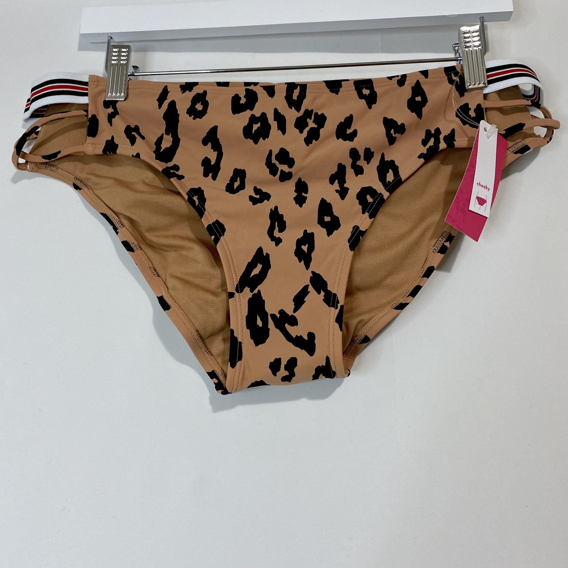 Xhilaration Women’s Animal Print Stripe Elastic Bikini Bottom Brown Size XL NWT