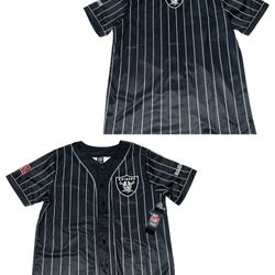 Las Vegas Raiders Black Pin Stripe Baseball Jersey Mens S & M New Embroidered
