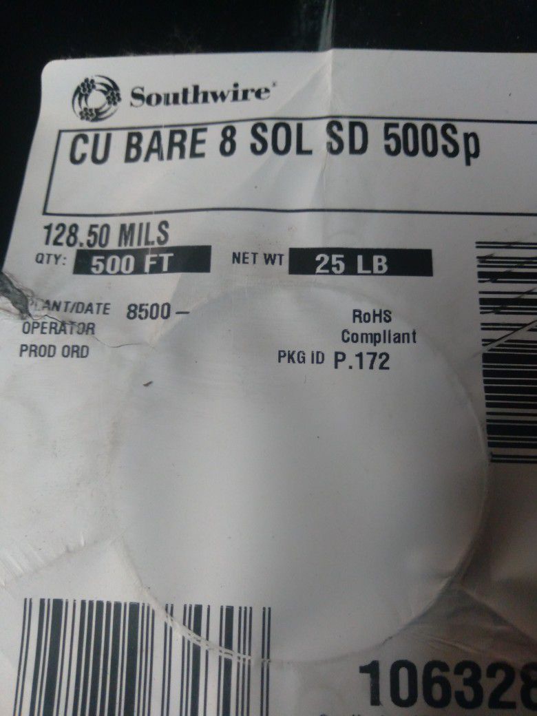 bare # 8 solid  copper 500' 