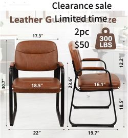 😀 2Pcs CLATINA Waiting Reception Chairs No Wheel, Leather Guest Chair with Padded Arms, Modern Brown Office Desk Chairs with Sled Base for Office Mee