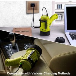 YIERBLUE Rechargeable Spotlight with 200000 Lumen LED, IP67 Waterproof Handheld Flashlight Searchlight with Detachable Red Light Filter, 24 Hours Long