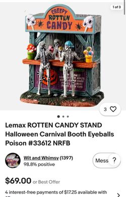 Lemax Spooky Town Rotten Candy Stand (Item #33612), a hand-painted resin Halloween village accessory.